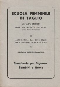 SCUOLA FEMMINILE DI TAGLIO ZENAIDE BELLIZZI BIANCHERIA PER SIGNORA BAMBINI E UOMO