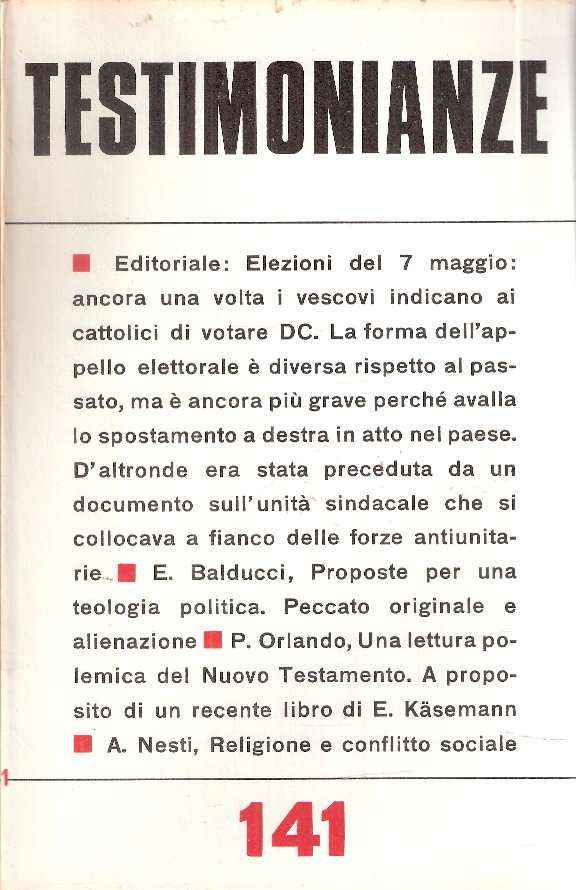 TESTIMONIANZE - QUADERNI MENSILI - ANNATA COMPLETA 1972