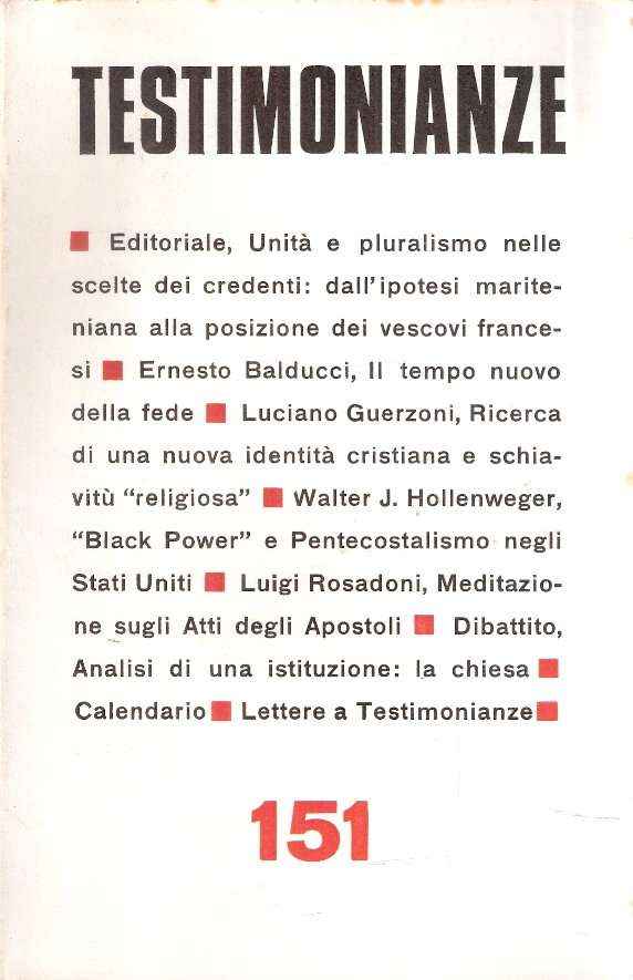 TESTIMONIANZE - QUADERNI MENSILI - ANNATA COMPLETA 1973