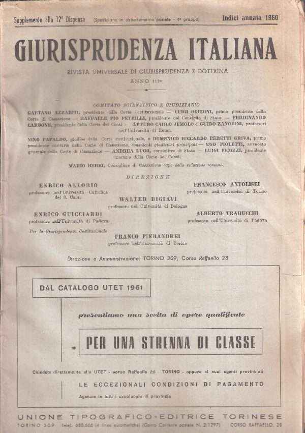 GIURISPRUDENZA ITALIANA RIVISTA UNIVERSALE DI GIURISPRUDENZA E DOTTRINA